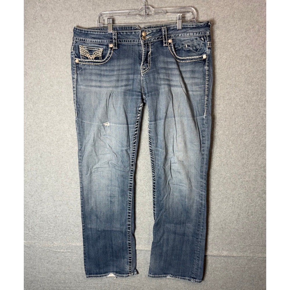 Vigoss Marley Jeans‎ Womens 15/16 Bootcut Embellished Pockets Whiskered Denim